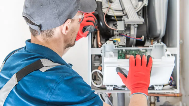 Technician performing furnace maintenance in Wichita